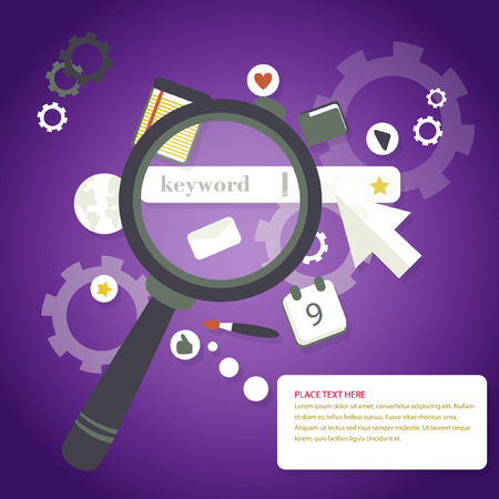 Magnifying glass keyword search engine optimization icons conceptのイラスト素材