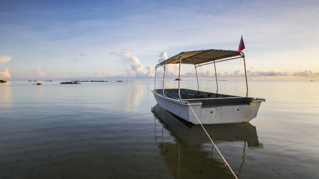 boat of beach Tip of Borneo on peaceful morning, Kudat, Sabahの写真素材