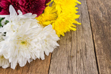 concept flowers on wooden table with copy space for word or textの写真素材