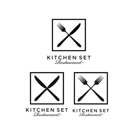 Crossed Spoon Fork Knife Rustic Vintage Retro Restaurant logo designのイラスト素材