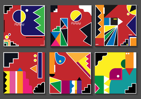 Set of 6 simple geometric modern template designs. Vector illustration. Geometric minimalist artwork...