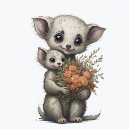 Two little cute kittens with a bouquet of flowers in their hands.の写真素材