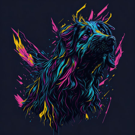 Vector illustration of a dog in the style of graffiti on a black background.の写真素材