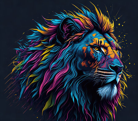 Lion head. Colorful vector illustration on a dark background.の写真素材