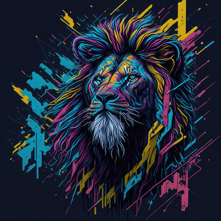 Lion head with colorful abstract background. Vector illustration for your designの写真素材