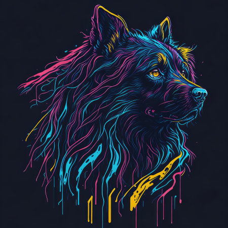 Hand drawn sketch of a dog. Vector illustration on a dark background.の写真素材