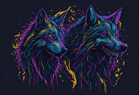 Illustration of two wolf heads in abstract style. Vector illustration.の写真素材