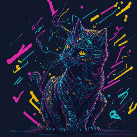 Vector illustration of a cat in the style of the 80s.の写真素材