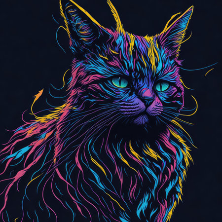 Portrait of a cat with multicolored hair. Vector illustration.の写真素材