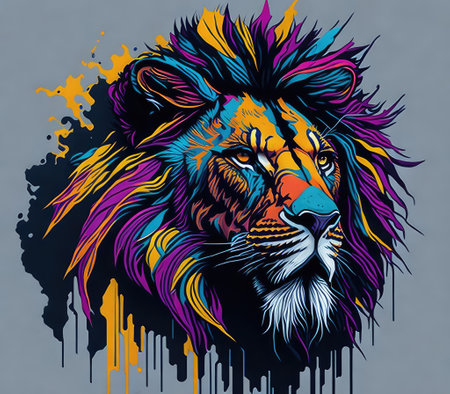 Lion head with colorful grunge ink splashes. Vector illustration.の写真素材