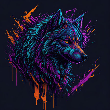 Wolf head with colorful splashes on dark background. Vector illustration.の写真素材