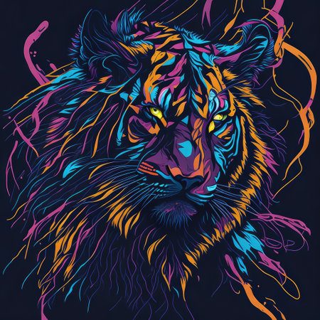 Tiger head with colorful feathers. Vector illustration for your design.の写真素材