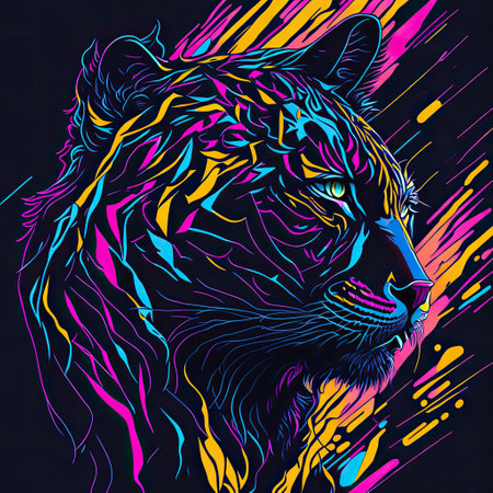 Tiger head vector illustration. Hand drawn tiger head on colorful background.の写真素材