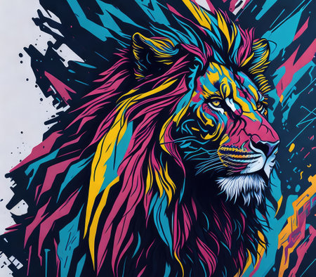 Lion head with colorful grunge background. Vector illustration for your designの写真素材