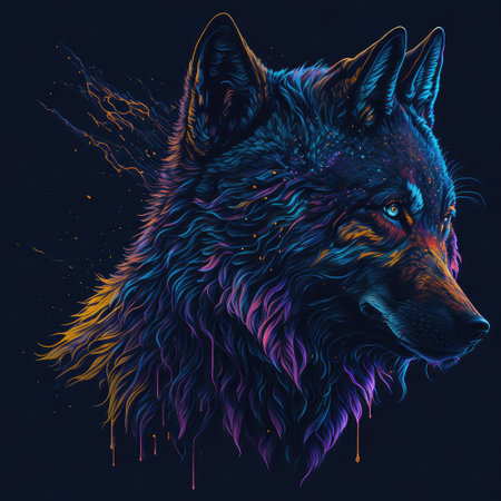 Wolf head with fire effect. Vector illustration for tattoo or t-shirt design.の写真素材