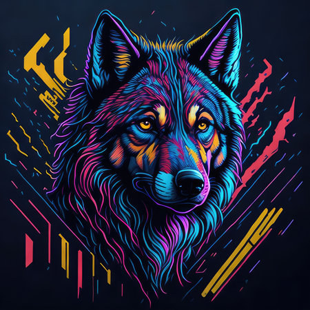 Illustration of wolf head on dark background. Design for t-shirt.の写真素材