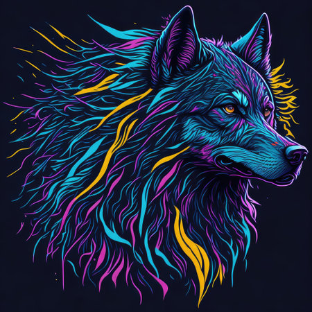 Wolf head with colorful hair. Vector illustration for tattoo or t-shirt design.の写真素材