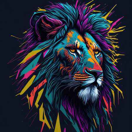 Lion head with colorful grunge background. Vector Illustration.の写真素材