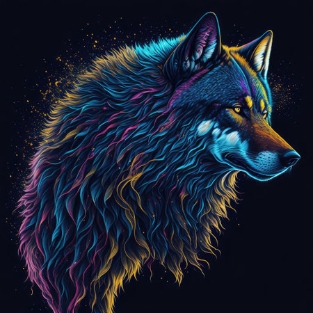 Vector illustration of a wolf on a dark background. Hand-drawn illustration.の写真素材