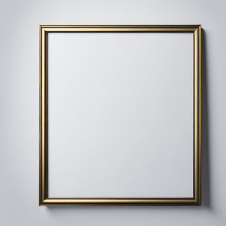 Blank picture frame on white wall background. 3d render illustrationの写真素材