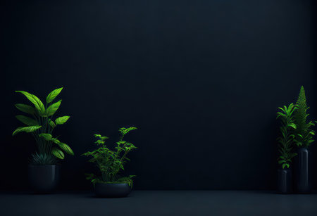 Dark interior with plants. Mock up, 3D Rendering.の写真素材
