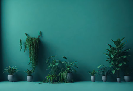 Green wall with plants, 3d render, mock up, 3d illustrationの写真素材
