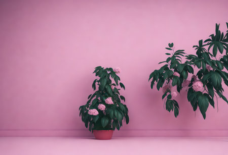 3d render of monstera plant in pot on pink wall backgroundの写真素材