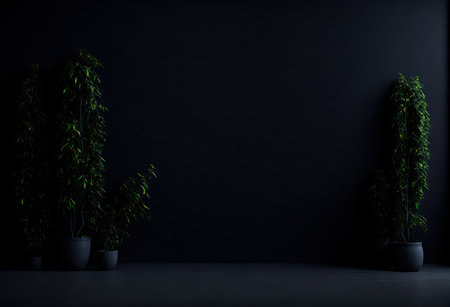 Dark room with potted plants. Mock up, 3D Renderingの写真素材