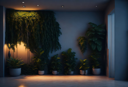 Interior of modern living room with plants. 3D Renderingの写真素材