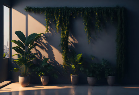 Interior of a living room with plants. 3d rendering.の写真素材