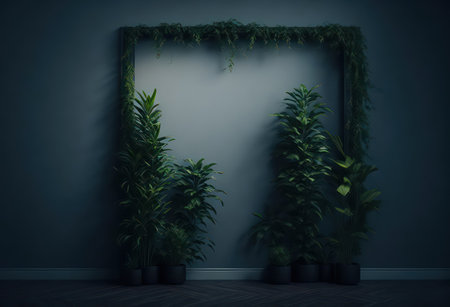 Interior with plants. 3d render. Wall mockup.の写真素材