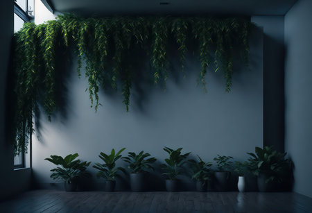 Interior of empty room with green plants. 3D Renderingの写真素材