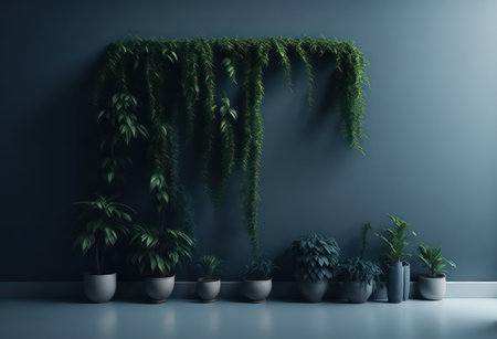 Modern interior with plants. Wall mockup. 3d render illustrationの写真素材