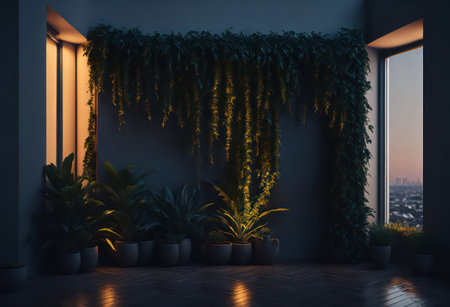 Interior of the room with green plants. 3D rendering.の写真素材