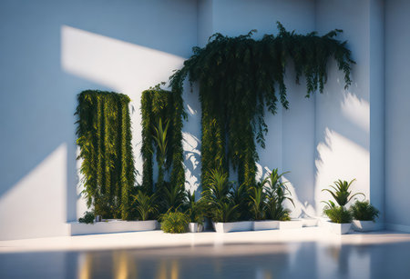 3D rendering of a modern interior with plants. Mock up, 3D Renderの写真素材