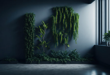 Minimalist interior design with plants. 3D Rendering.の写真素材