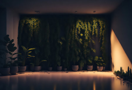 3D rendering of an empty room with plants and plants in potsの写真素材