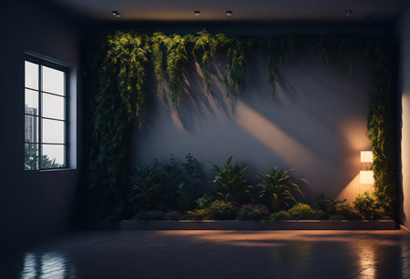 Interior of modern living room with green plants. 3D renderingの写真素材