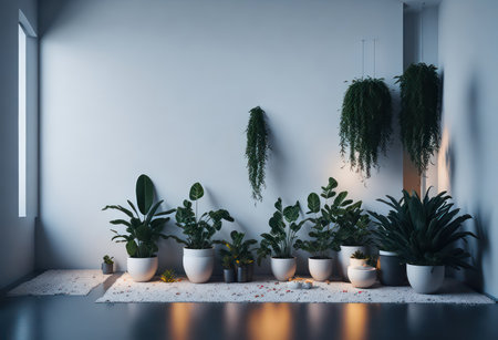 Interior of modern living room with plants. 3d rendering.の写真素材
