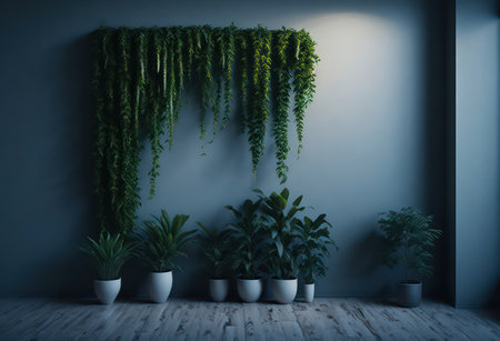 Green plants in pots on the wall. 3d rendering mock upの写真素材