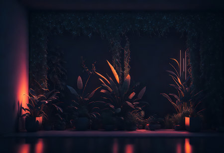 3d rendering of a room with plants in the style of minimalismの写真素材