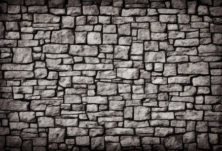 Stone wall texture in black and white tone. Abstract background and texture for design.の写真素材