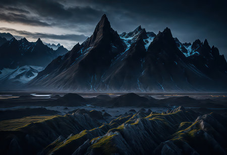 Fantasy alien planet. Mountain and lake. 3D illustration.の写真素材