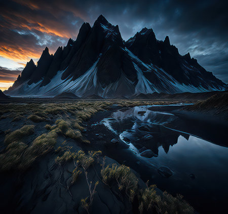 Fantasy landscape. Mountain and lake in Iceland. Artistic style.の写真素材
