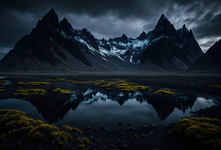 Beautiful landscape with mountains and lake in Iceland. 3d renderの写真素材