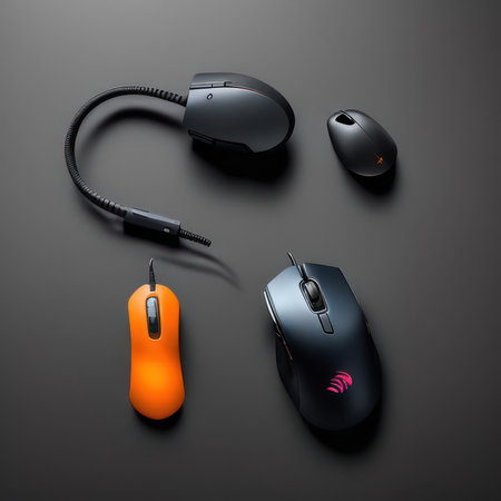 Computer mouse set isolated on black background. 3d render illustration.の写真素材