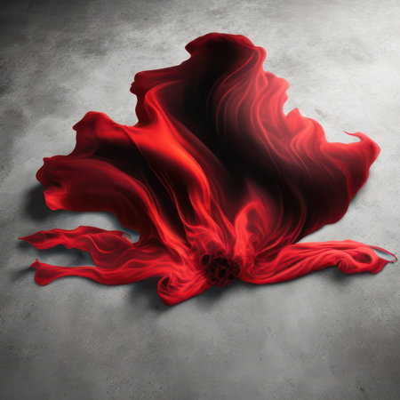 abstract red cloth on grey background, 3d render, illustrationの写真素材
