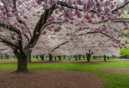 Cherry blossoms in full bloom in Washington DC, USA.の写真素材