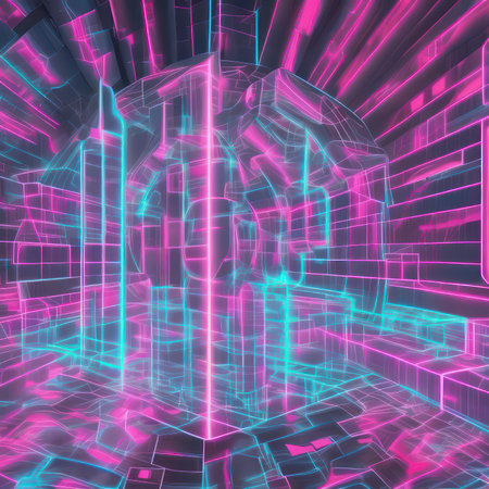 Abstract futuristic corridor with glowing neon lights, 3d render illustration.の写真素材