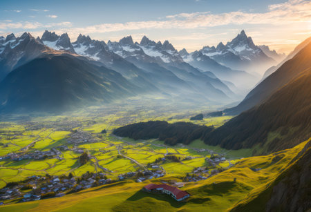 Panoramic view of the village of Zermatt, Switzerlandの写真素材